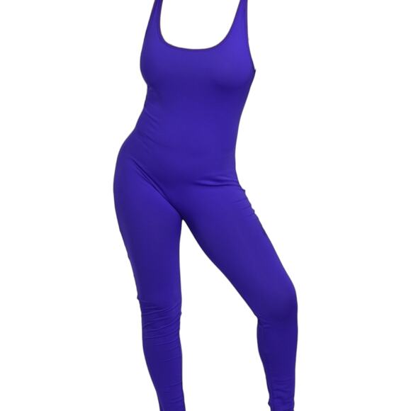 Nylon Unitard Purple Catsuit Spandex Shiny Retro Tank Full Length USA Size Large - Picture 11 of 15